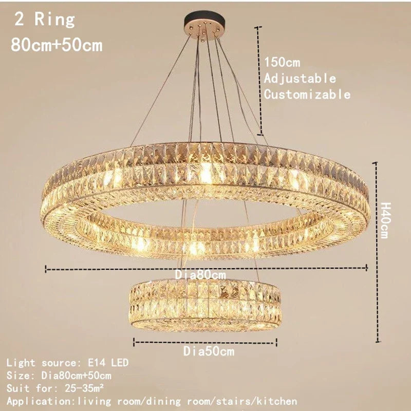 DecorBites™ Crystal Circle Pendant Chandelier - Luxury Lighting for Interior Decoration