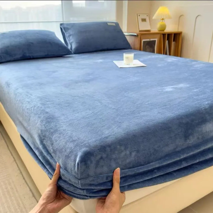 DecorBites™ Cozy Milk Velvet Fitted Sheet for Autumn & Winter Mattress Topper