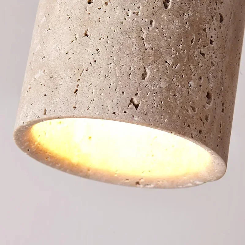 Modern Travertine Stone Pendant Light in White