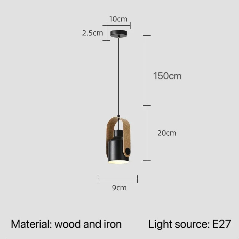 Nordic Adjustable Wood & Iron Pendant Light