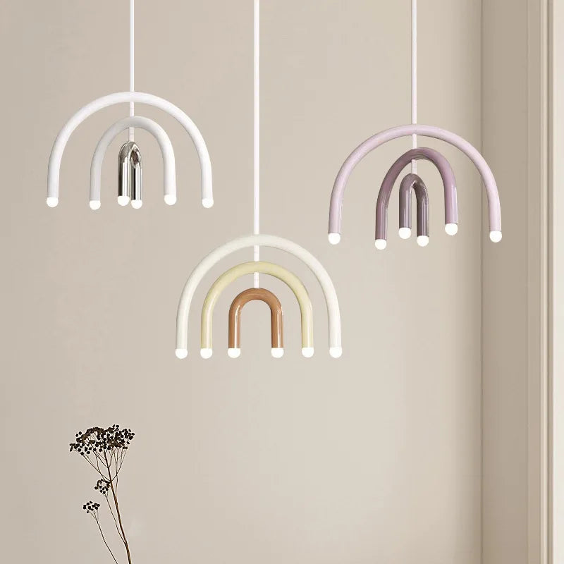 Italian Rainbow U-Shaped Pendant Light in Cream Aluminum