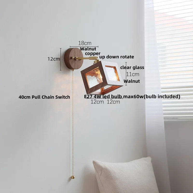 DecorBites™ LED Walnut Wood Wall Sconce Clear Glass Bathroom Mirror Light