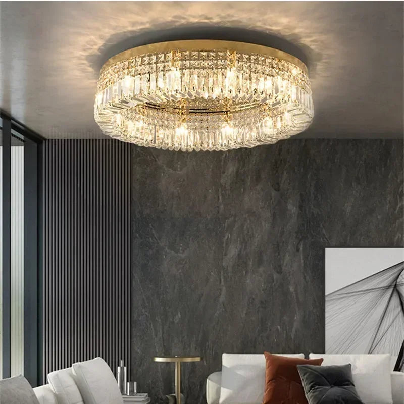 Lustre suspendu en cristal doré DecorBites™ pour éclairage de salle à manger moderne