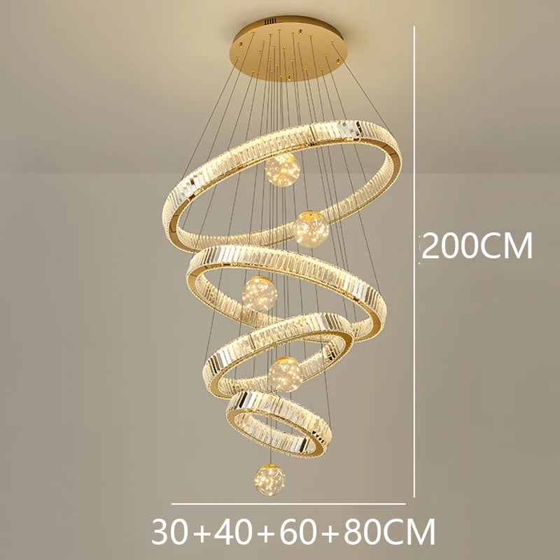 Modern Crystal Ring Staircase Chandelier Pendant Light