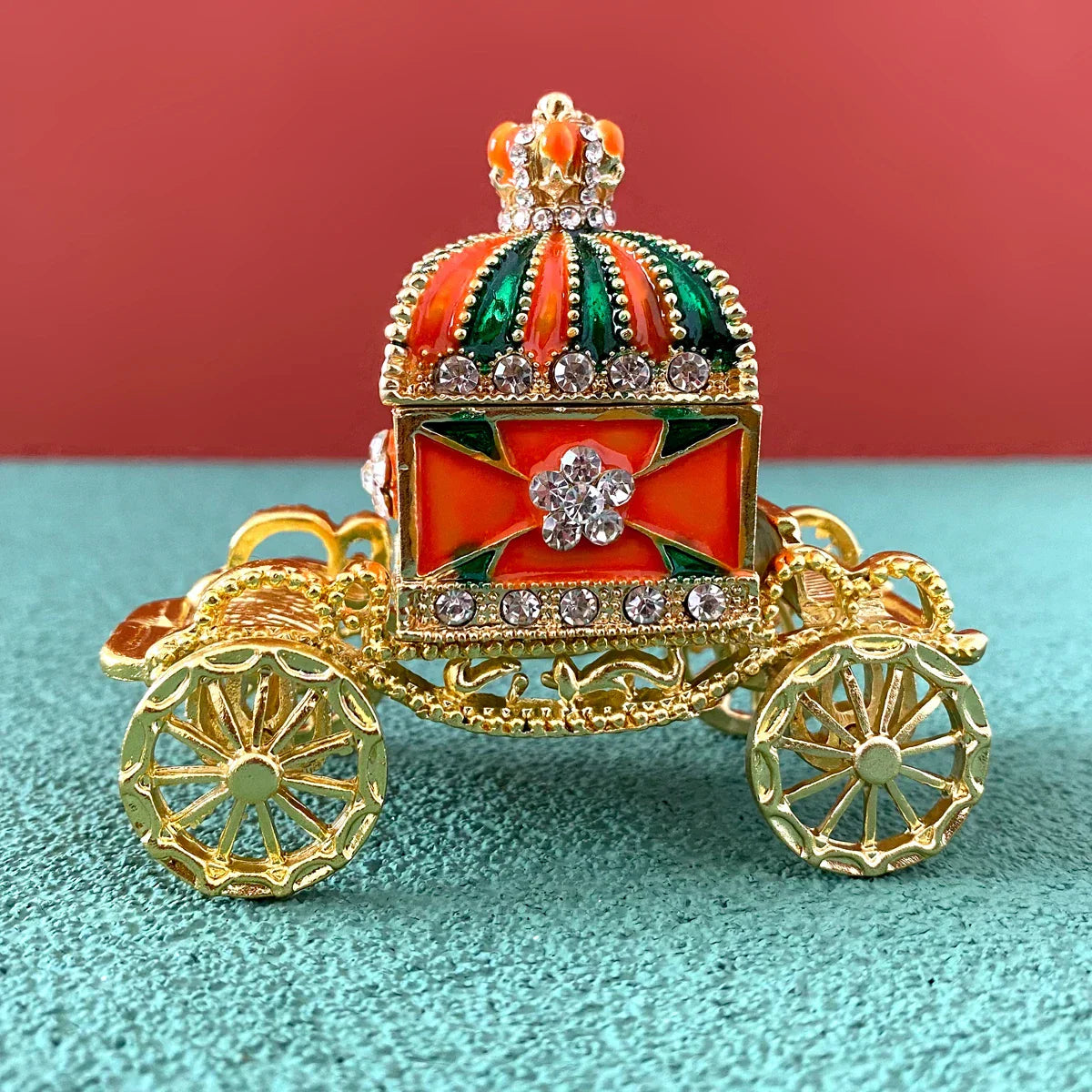 صندوق مجوهرات DecorBites™ على شكل عربة من المينا، حامل خاتم الزواج، تمثال مصغر، ديكور منزلي