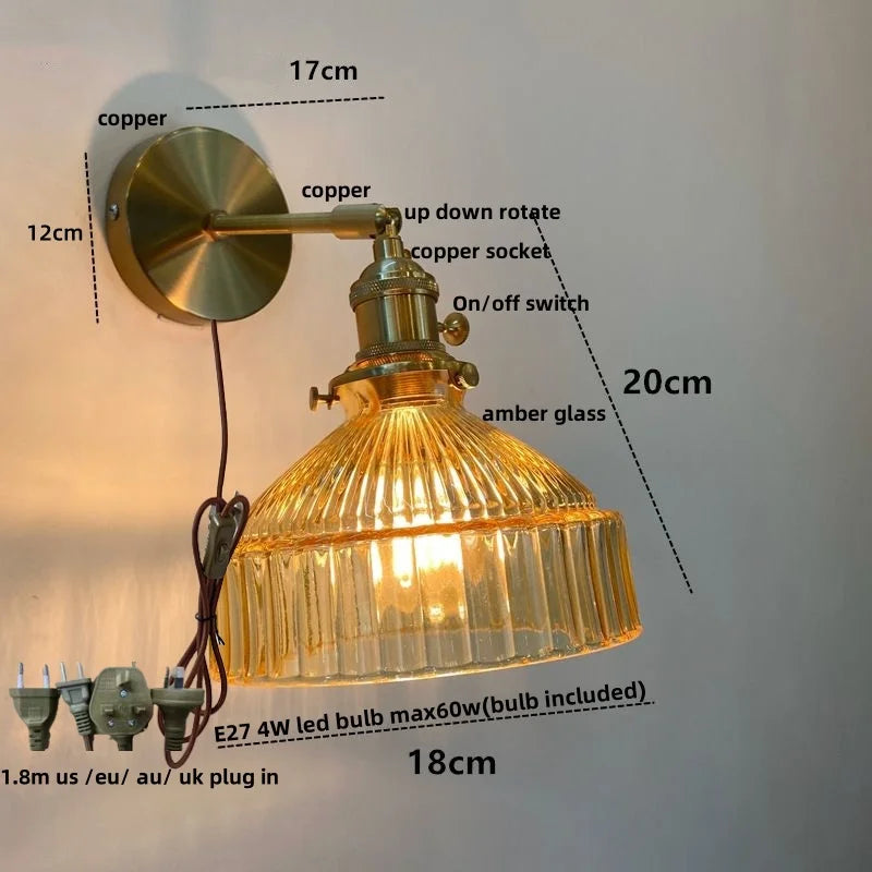 DecorBites™ Clear Glass Copper Socket LED Wall Lamp with Pull Chain Switch