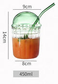DecorBites™ 450ml Striped Glass Cup with Lid and Straw, Ideal for Coffee, Juice, Milk, or Tea