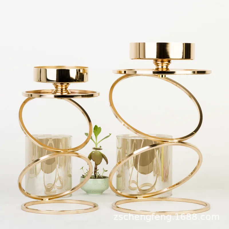 DecorBites™ Gold Metal Frame Glass Candle Holder - Wedding Centerpieces & Home Decor