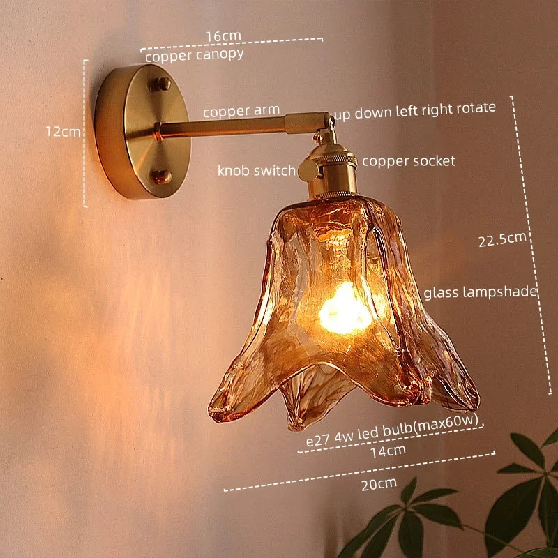 DecorBites™ مصابيح حائط LED يابانية لغرفة المعيشة والقهوة والشرفة والسلالم بتصميم نحاسي زجاجي