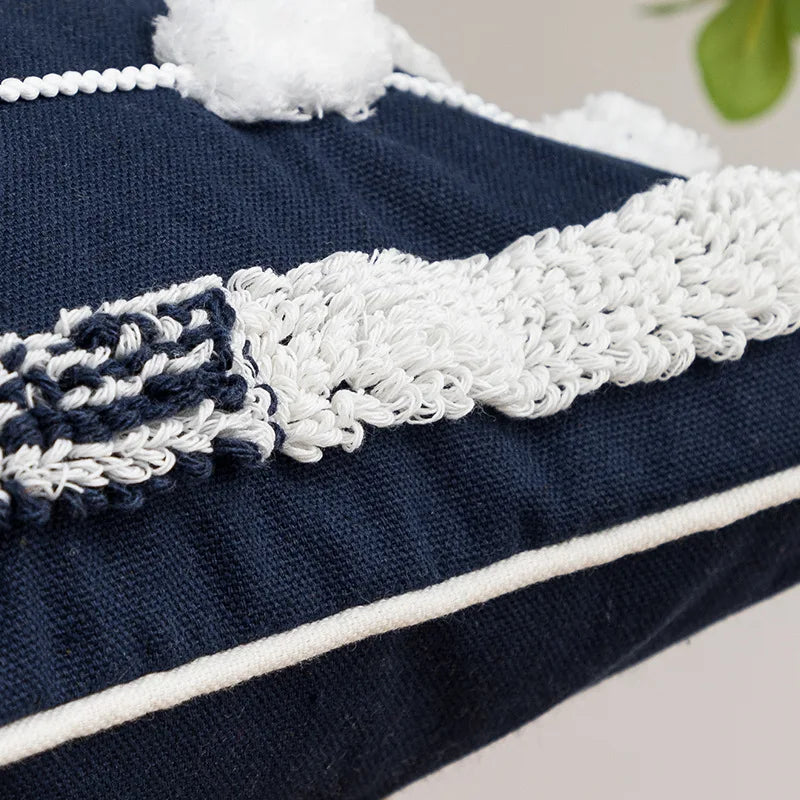 DecorBites™ Geometric Embroidered Cushion Cover with Tufted Tassels for Sofa and Bedroom