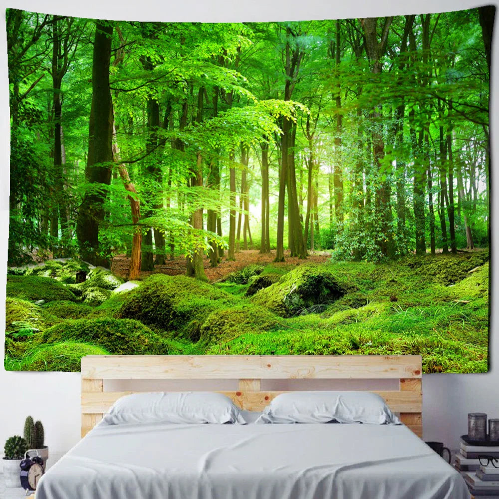 DecorBites™ Bamboo Forest Pigeon Path Tapestry: Hippie Psychedelic Wall Hanging for Natural Home Decor