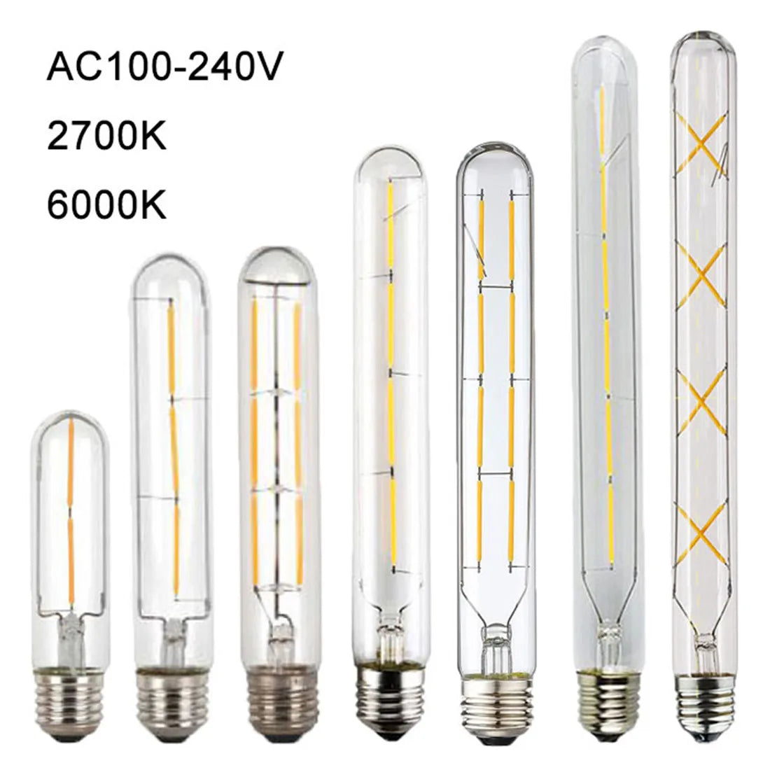 DecorBites™ لمبة إضاءة أنبوبية ليد (LED Filament Tubular Edison Bulb) درجة حرارة لون 6000K، موديلات T10 T185 T225 T30 T300، قوة 4 واط 6 واط 8 واط