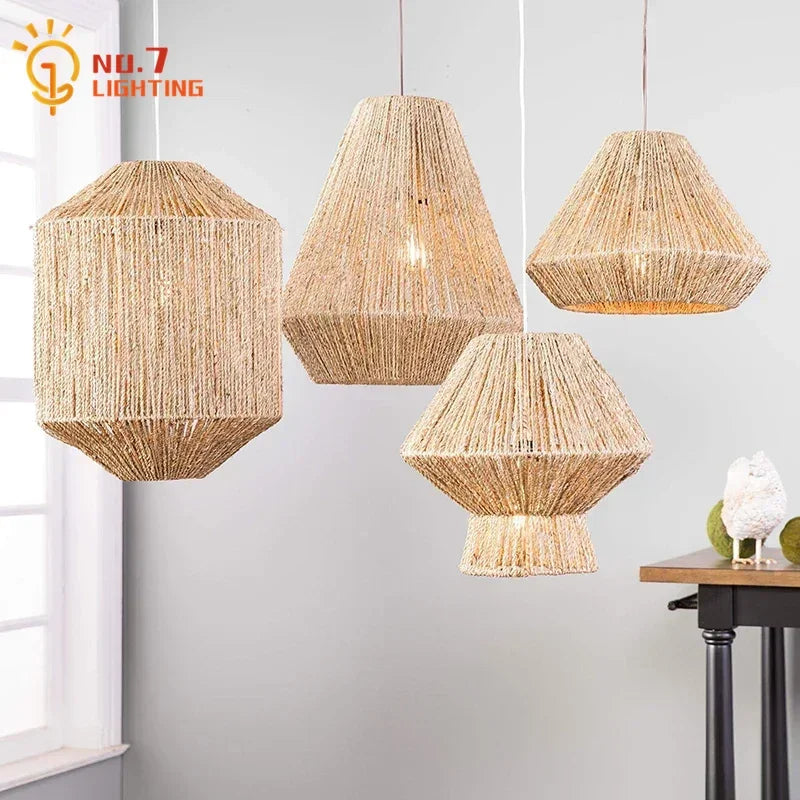 فوانيس قلادة بحبل القنب الياباني من DecorBites™ لديكور غرف المعيشة بطراز فن الزن