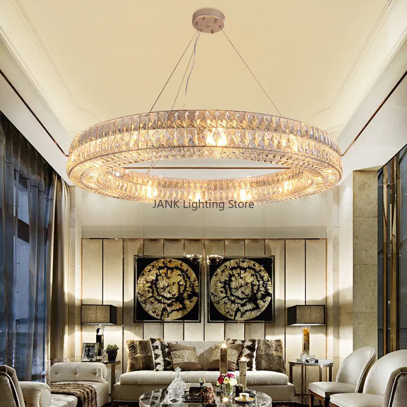 DecorBites™ مصباح معلق حلقي كريستالي K9: إضاءة LED فاخرة للديكور الداخلي لغرفة المعيشة وغرفة النوم والمطاعم