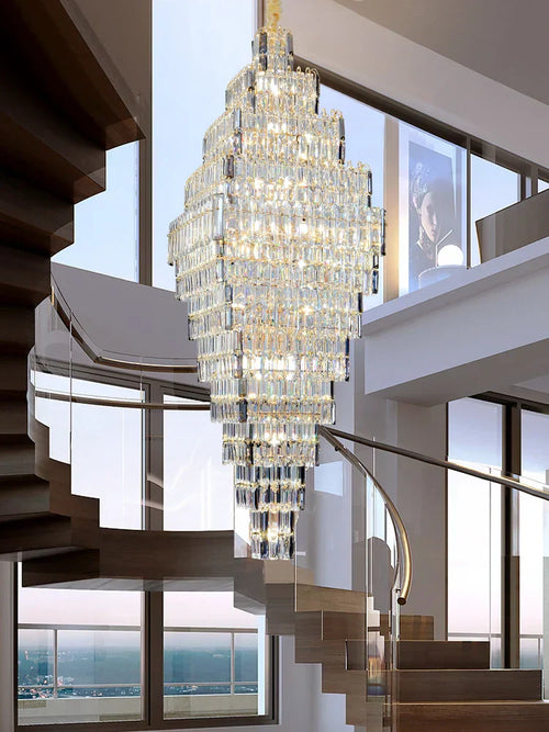 Grand Lustre en Cristal AFRALIA pour Villa Duplex Loft Escaliers Salon Hall.