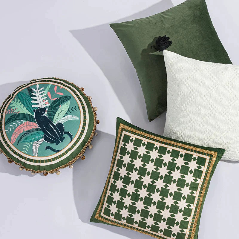 DecorBites™ Geometric Tufted Embroidery Cushion Cover 45x45cm Black White Lattice Sofa Pillow