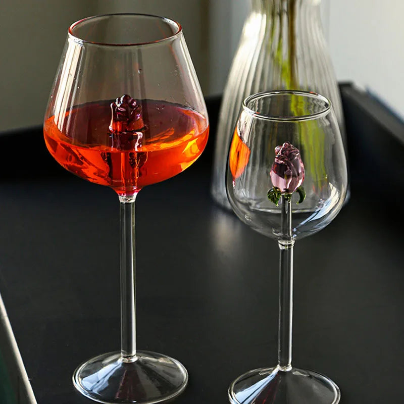 DecorBites™ 3D Rose Stemware Wine Glass, Champagne Flute - Lovely Gift Home Decor