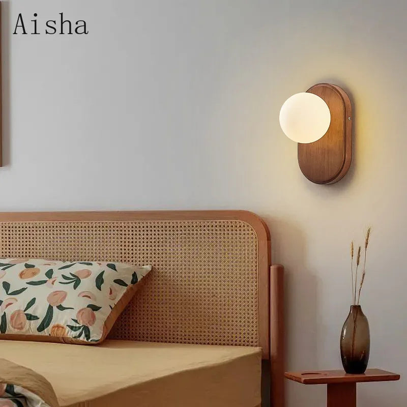 مصباح حائط خشبي ياباني من DecorBites™ لشمعدانات غرفة النوم، ضوء ريترو صامت الرياح
