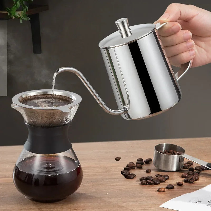 DecorBites™ Glass Coffee Maker Pot Barista Kettle Stainless Steel Strainer Pitcher