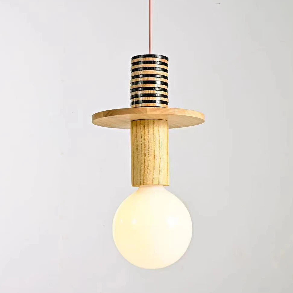 Nordic Wood Pendant Light With Iron Accent