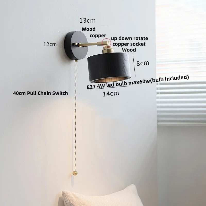 DecorBites™ Copper LED Wall Lights Pull Chain Switch Modern Bedside Lamp