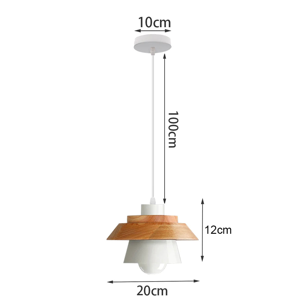 Nordic White Iron Pendant Light With Wood Accent
