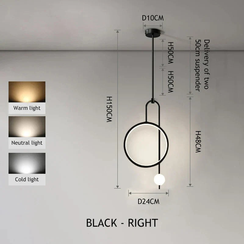 ثريا معلقة LED بكرة زجاجية دائرية ذهبية سوداء من DecorBites™