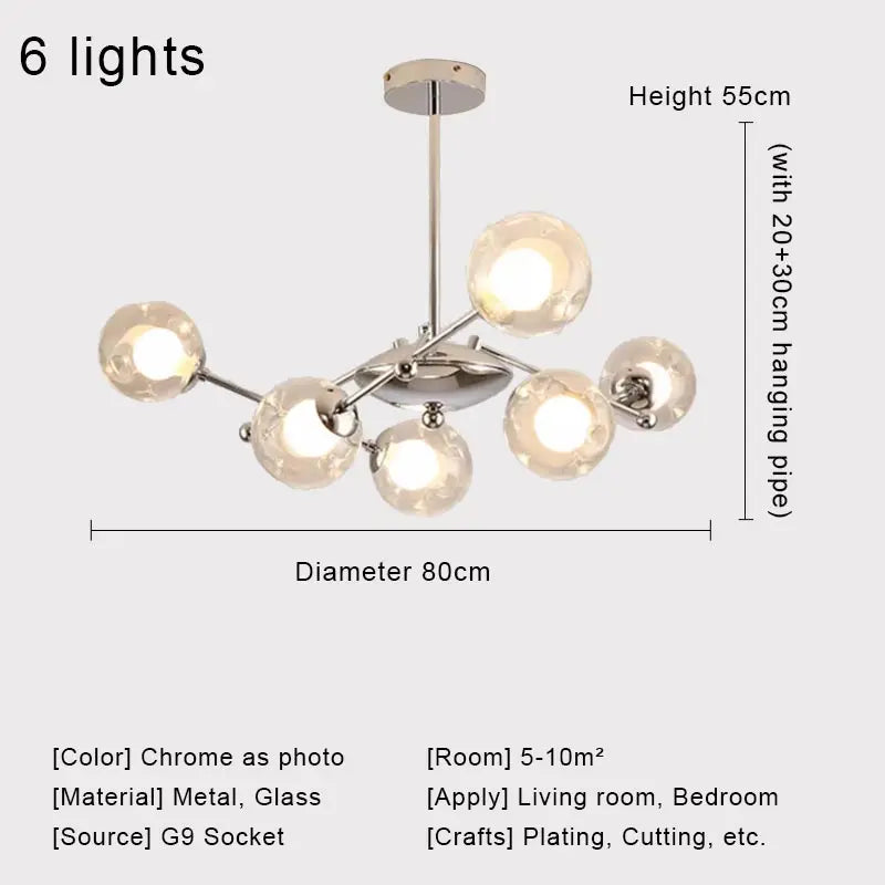DecorBites™ Glass Ball LED Chandelier Chrome Pendant Lamp for Home Decor
