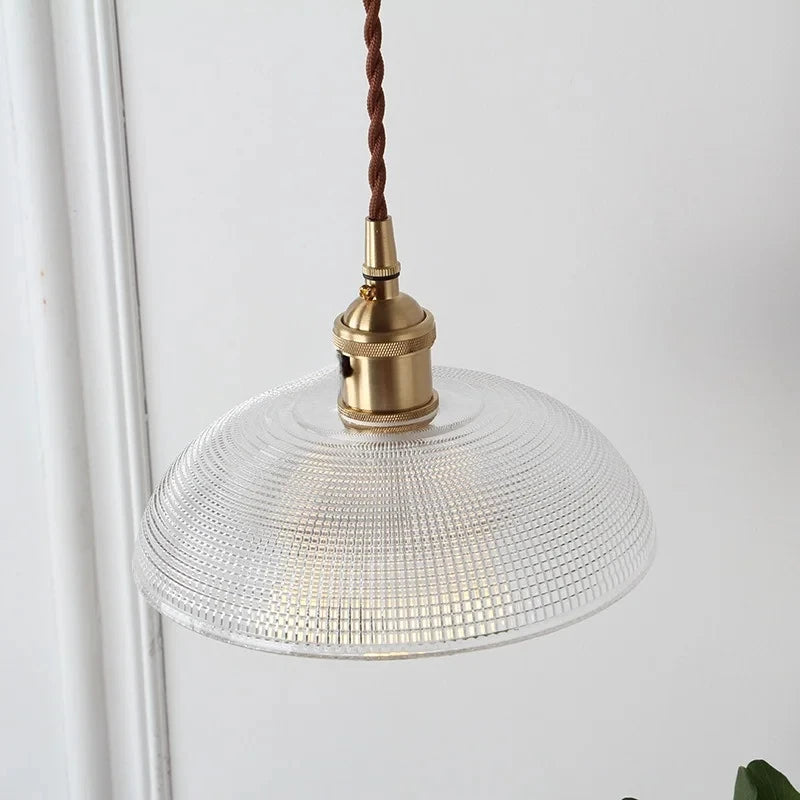 Japanese Brass Semi-Circle Glass Pendant Light