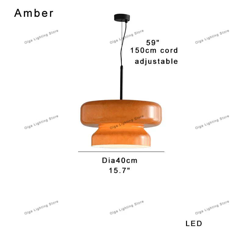 DecorBites™ Amber Green Glass Pendant Light Modern Round Dining Table Decor