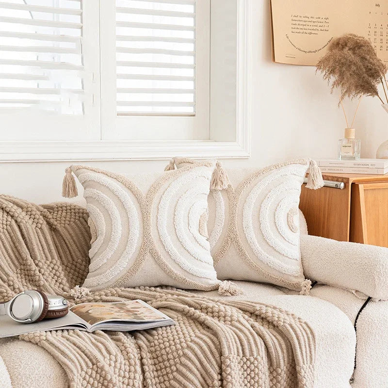 DecorBites™ Geometric Embroidered Crocheted Throw Pillow Cover for a Stylish Sofa