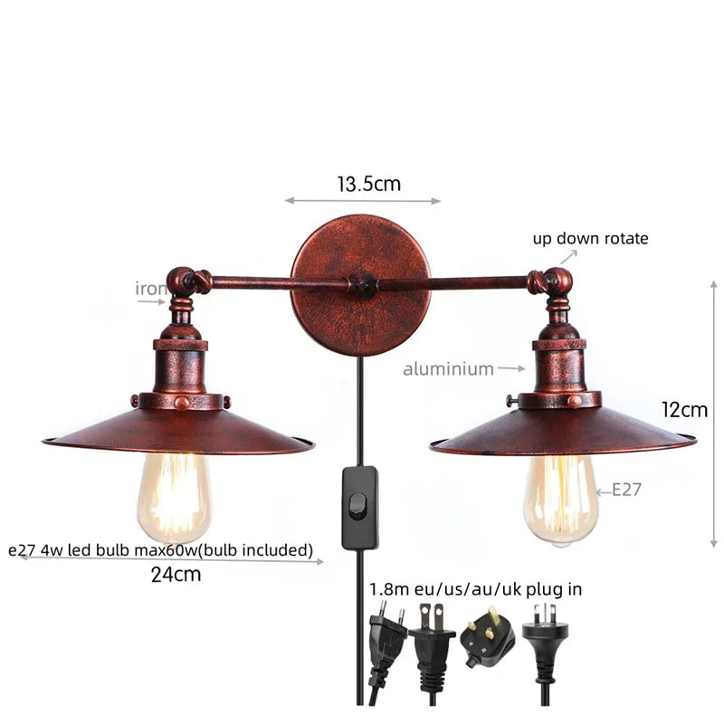 DecorBites™ Dual Head Pink LED Wall Light for Bedroom Decor & Hotel Industrial Style