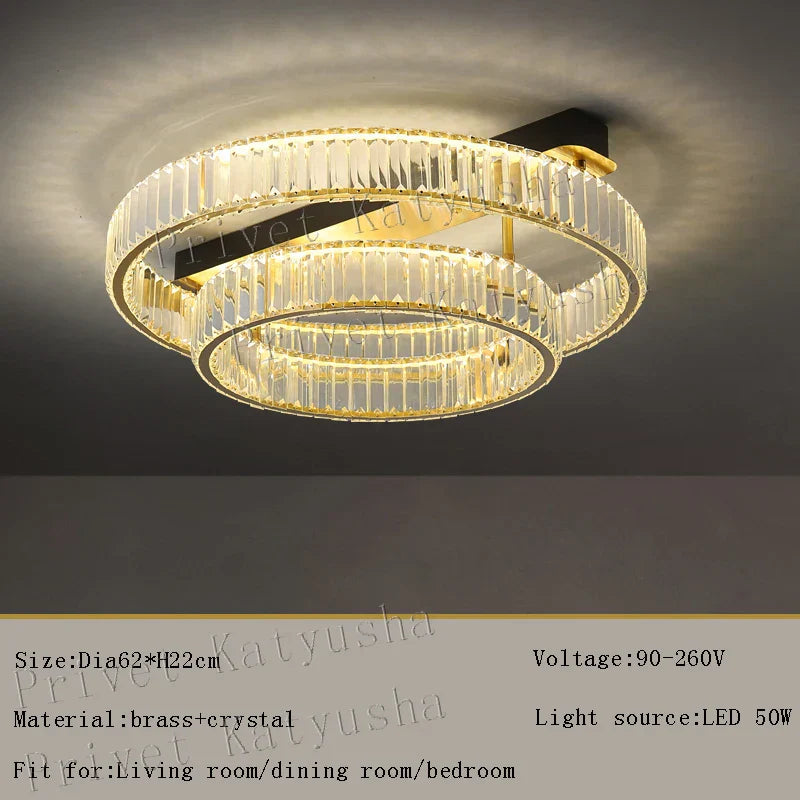 DecorBites™ مصابيح سقف نحاسية ذهبية كريستالية LED إضاءة ديكور منزلي حديثة للغرف