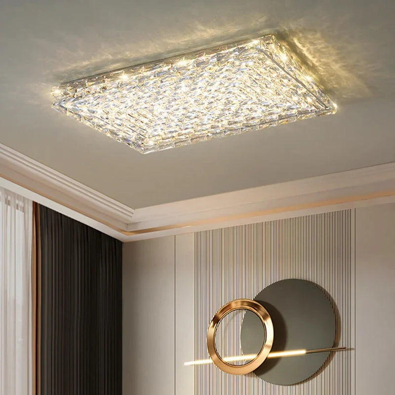 DecorBites™ Crystal LED Ceiling Light | Color Changeable Square Silver | Rectangular Chrome Stainless Steel