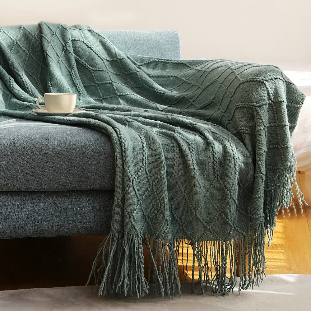 DecorBites™ Couverture en Laine Tricotée - Plaid Nordique Doux pour Canapé, Lit ou Bureau