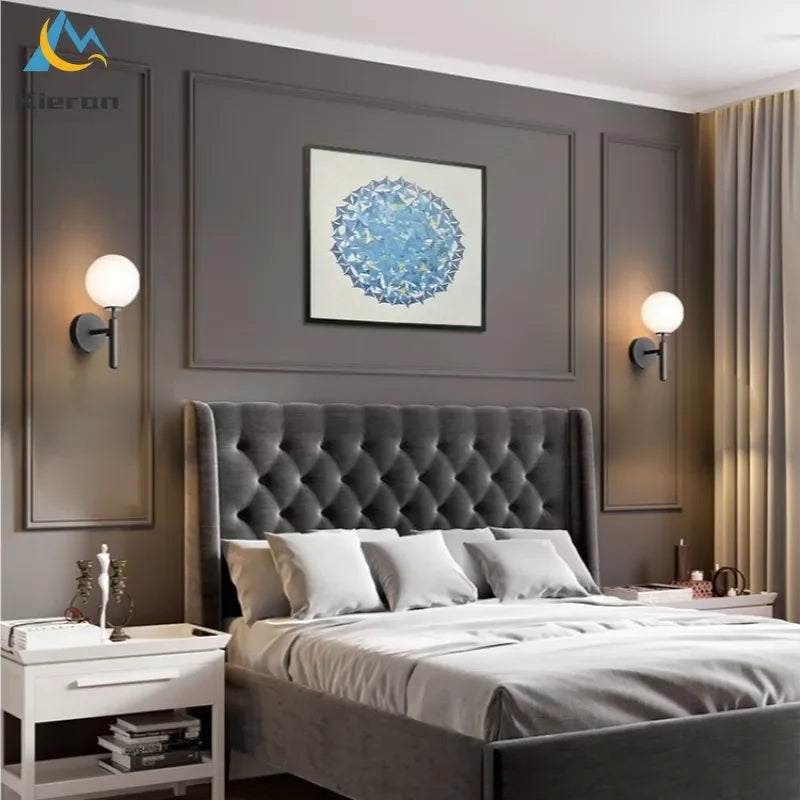 مصابيح حائط LED كروية زجاجية من ديكور بايتس™ لغرف النوم وغرف المعيشة والإضاءة الجانبية للسرير