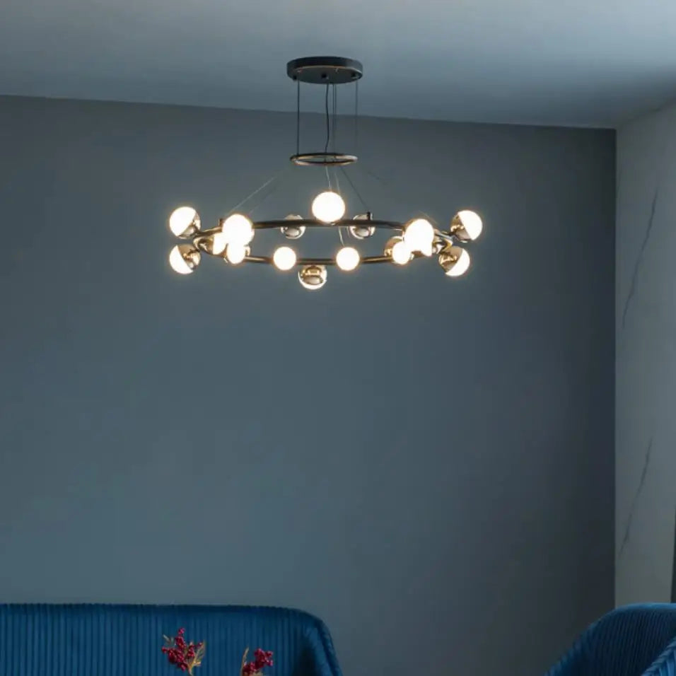 ثريا ليد كرات ذهبية من DecorBites™: إضاءة مستديرة بتصميم آرت ديكو مع كرات أكريليك لديكور المنزل