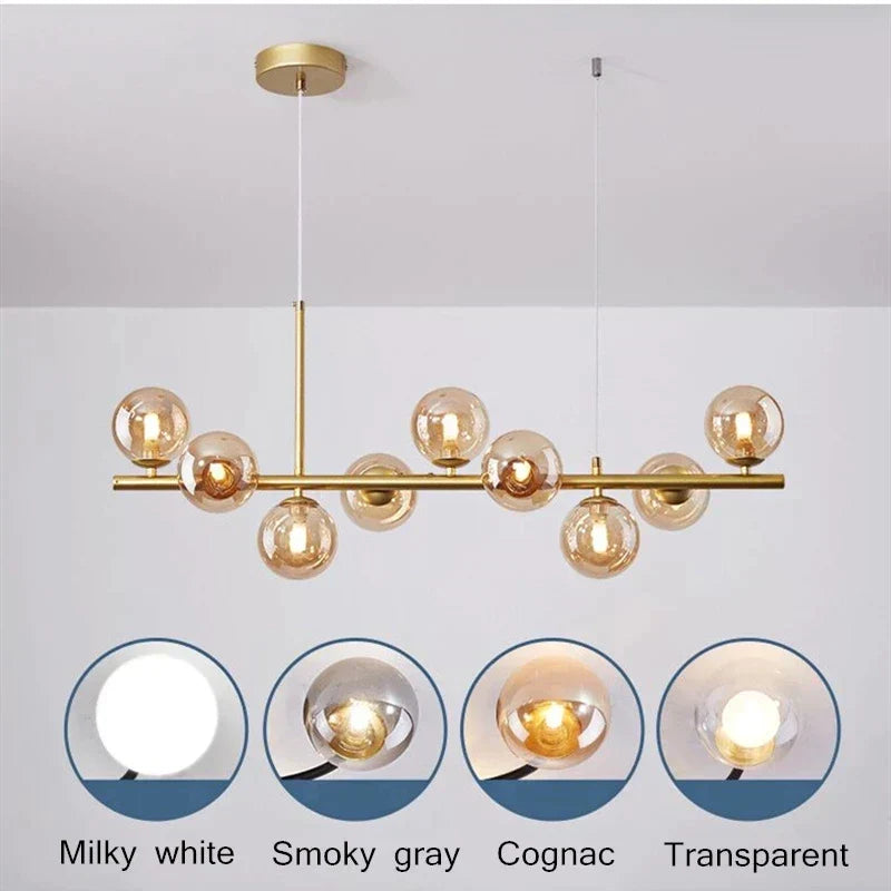 مصباح قلادة LED كروي ذهبي من DecorBites™، 11 رأس، تصميم نورديك حديث