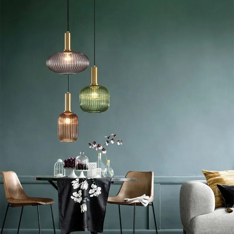 DecorBites™ Colorful Glass Pendant Lights Living Room Bedside Lamp LED Hanging Lighting