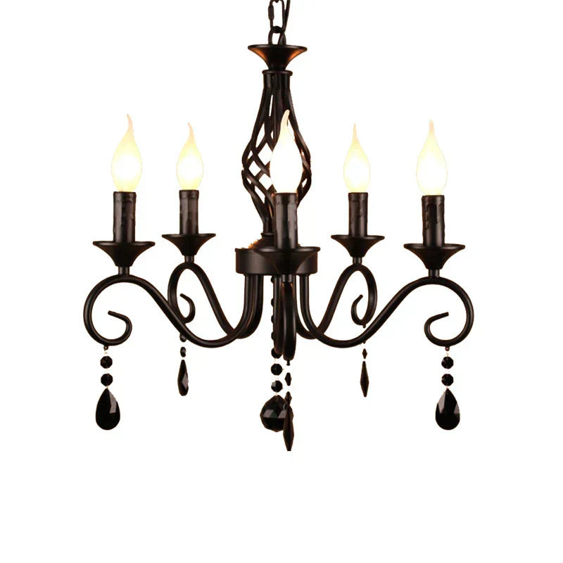 DecorBites™ Crystal Black Chandelier: Elegant Iron Ceiling Light for Bedroom, Dining Room, Study & Children's Room
