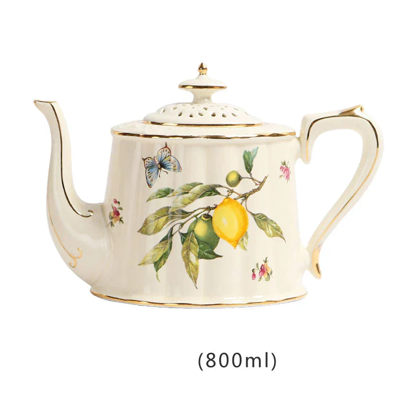 DecorBites™ Service à café/thé bord doré : Théière Citron, Mug, Assiettes en Céramique et Vaisselle