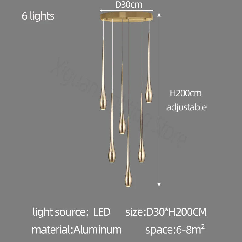 ثريا DecorBites™ الذهبية بإضاءة LED لغرفة المعيشة والسلالم في الفيلا الدوبلكس