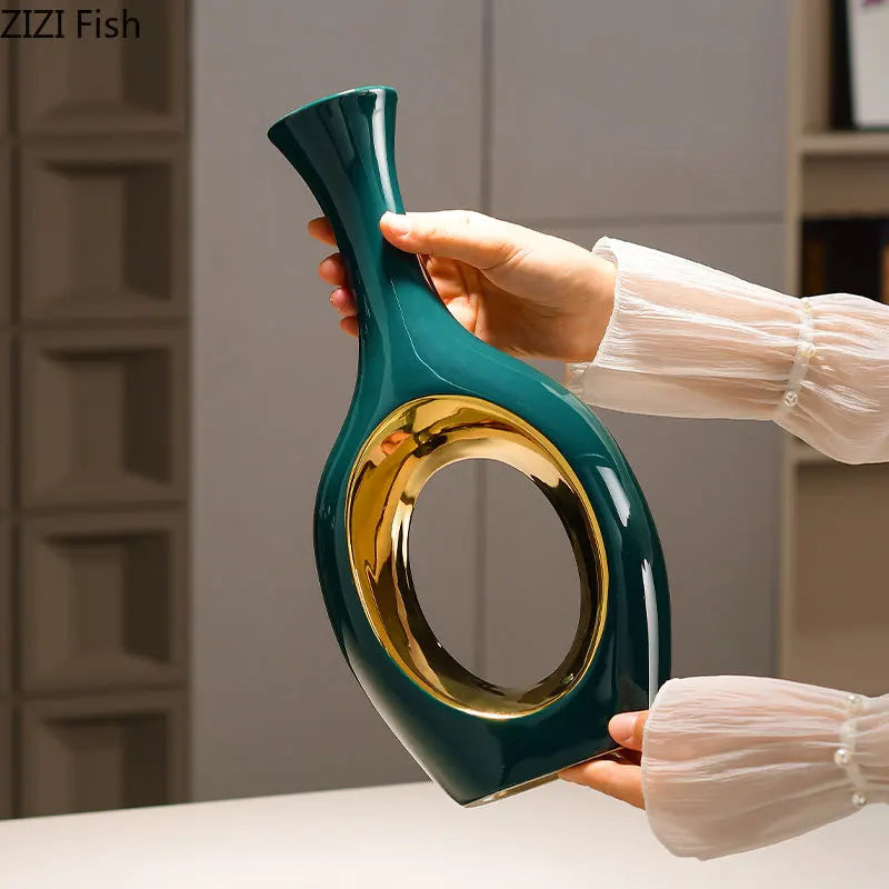 فازة سيراميك ذهبية DecorBites™ مع زهور صناعية | ديكور للطاولة | ديكور جمالي للغرفة
