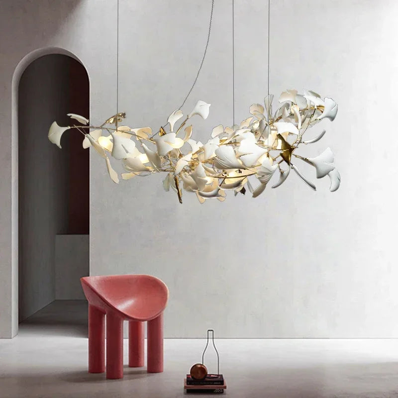 DecorBites™ ثريا سيراميك بتصميم غصن | إضاءة عصرية ذهبية لغرفة المعيشة