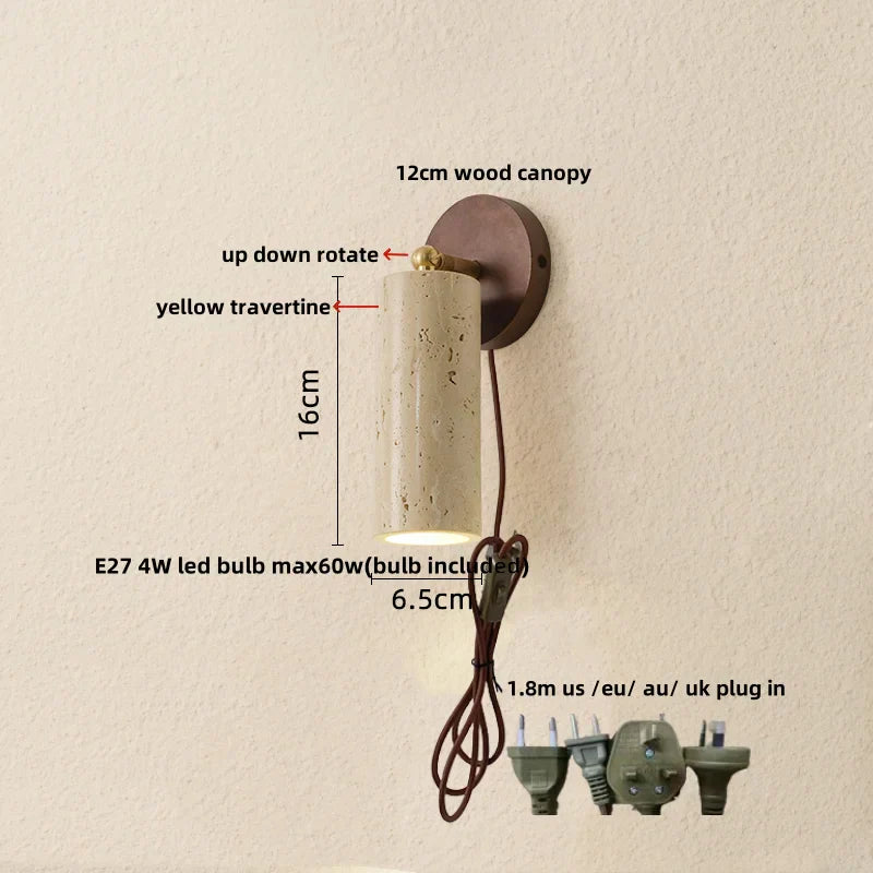 DecorBites™ Copper LED Wall Lamp: Modern Nordic Style Mirror Light with Travertine Switch