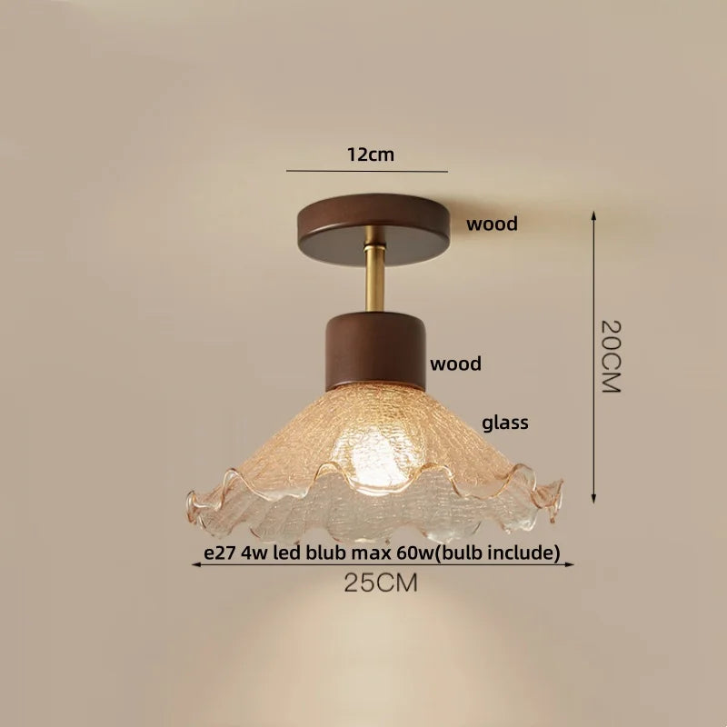 DecorBites™ Amber Ice Crack Glass Wood Ceiling Light - Nordic Modern LED Fixture