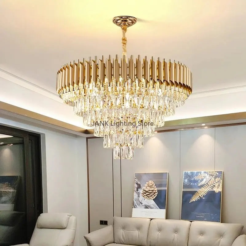مصباح تعليق LED من DecorBites™ ذهبي كريستالي: مصباح تعليق فاخر عصري لغرفة المعيشة والمطعم