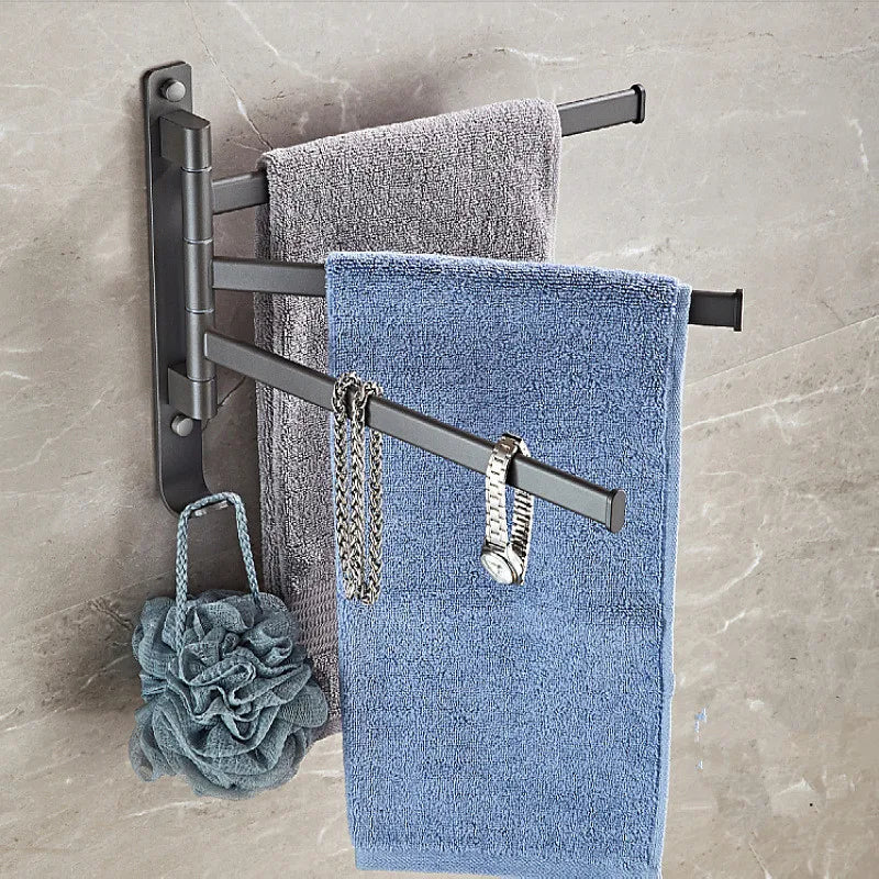DecorBites™ Gray Aluminum Swivel Towel Hanger: Wall Mounted Folding Bathroom Towel Bar