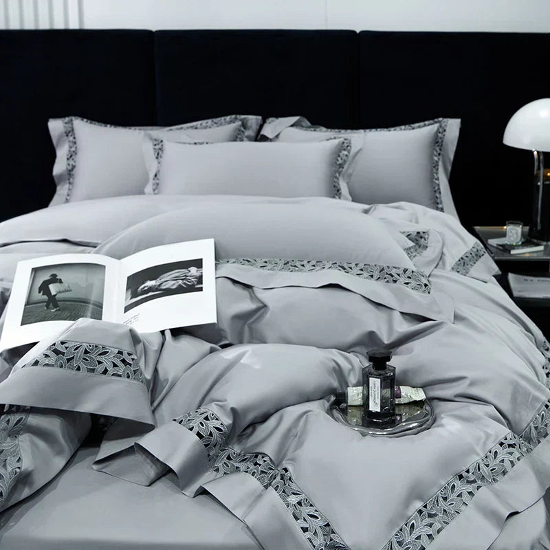 DecorBites™ 1200TC Egyptian Cotton Bedding Set with Hollow Lace Broad Side