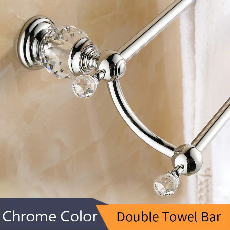 DecorBites™ Crystal Brass Gold Bathroom Accessories Set
